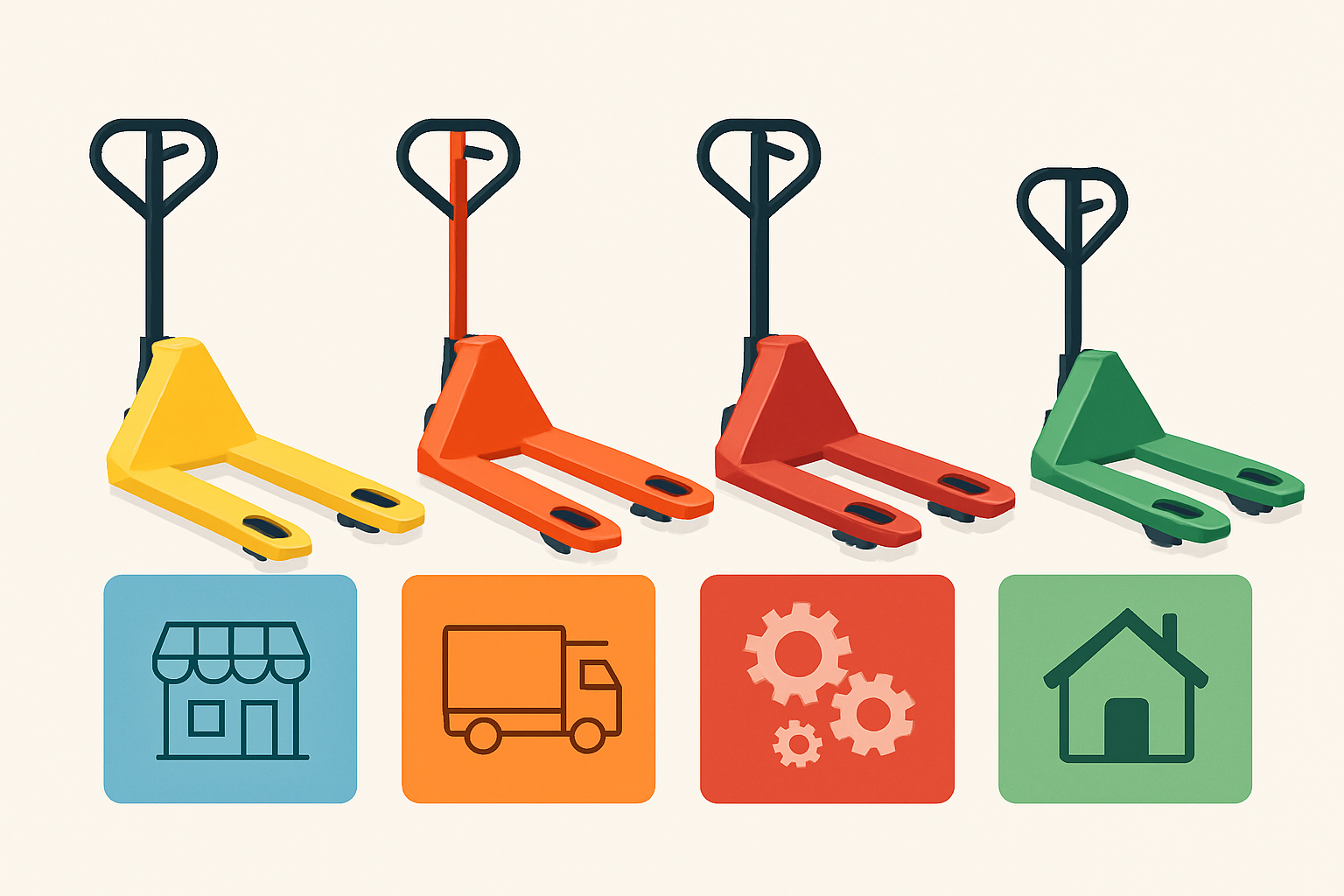 Comparaison visuelle des types de pièces adaptées selon différents usages de transpalettes