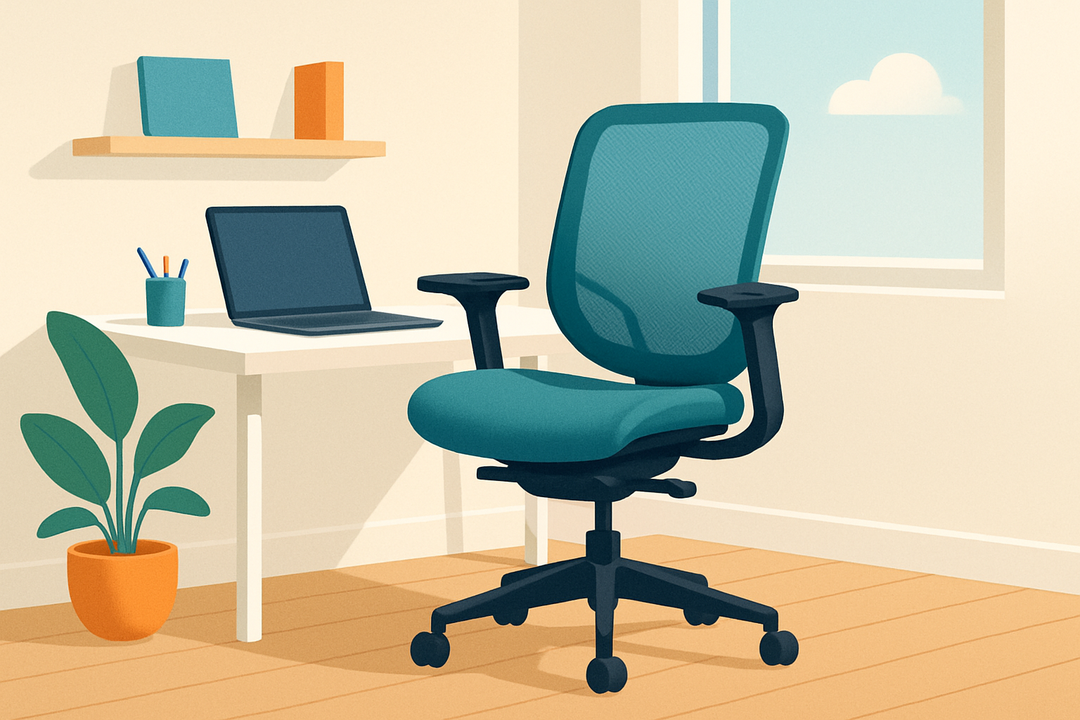 Siège Fenwick posé dans un bureau lumineux, mettant en avant son design épuré et sa structure ergonomique