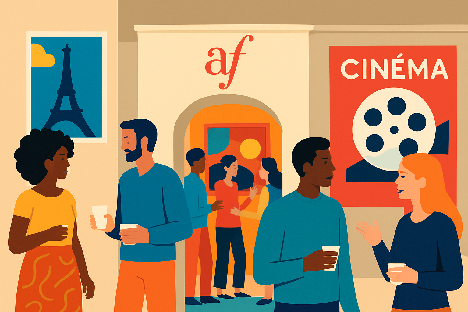 Événement culturel vibrant organisé par une Alliance française avec projection de films et expositions d