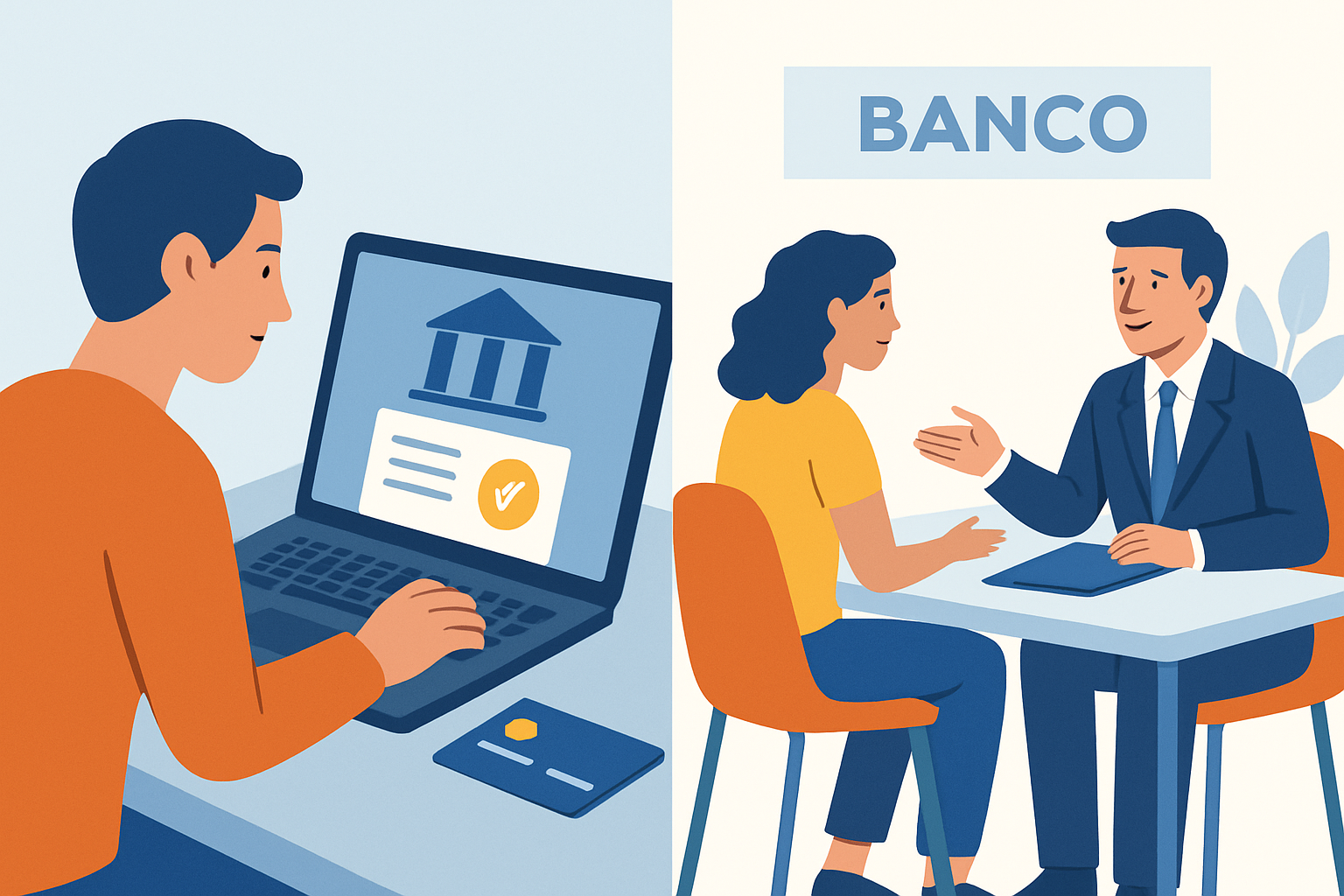Comparaison entre ouverture de compte bancaire en ligne et en agence au Portugal.