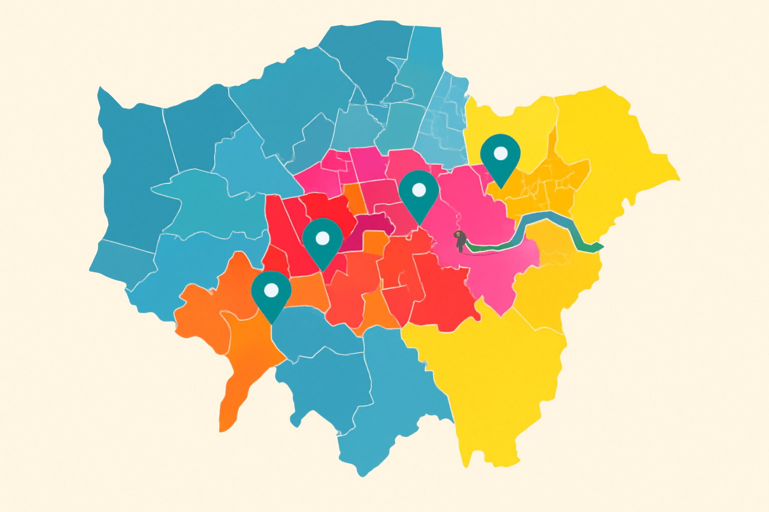 Carte de Londres illustrant la localisation des principaux quartiers défavorisés aujourd’hui
