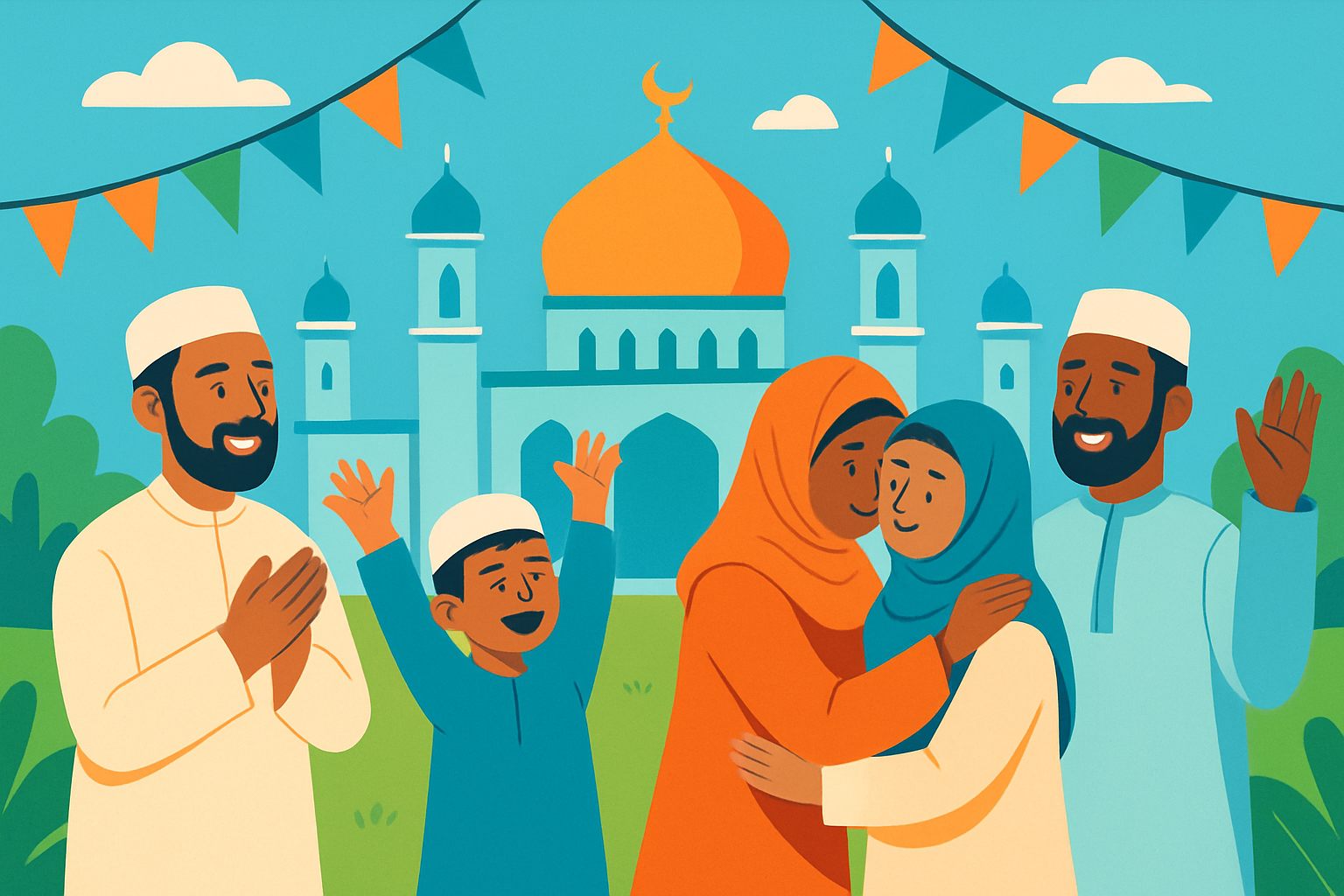 Illustration montrant les différentes célébrations culturelles des fêtes musulmanes à travers le monde.