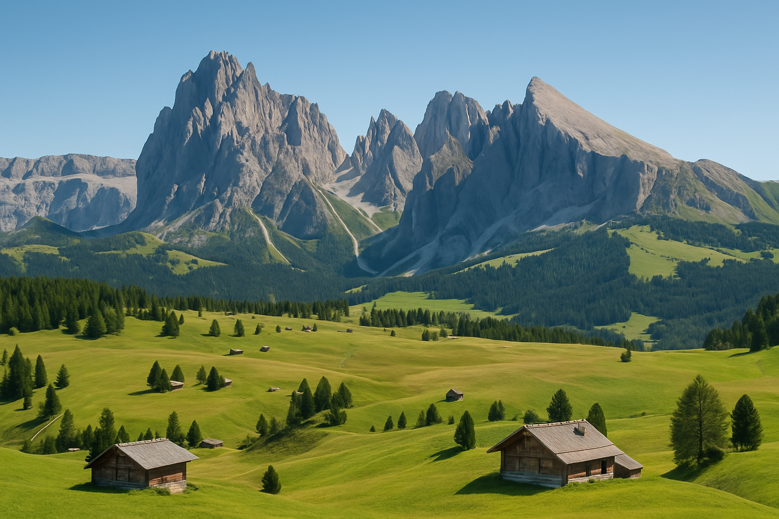 Paysage spectaculaire des Dolomites avec montagnes et villages traditionnels