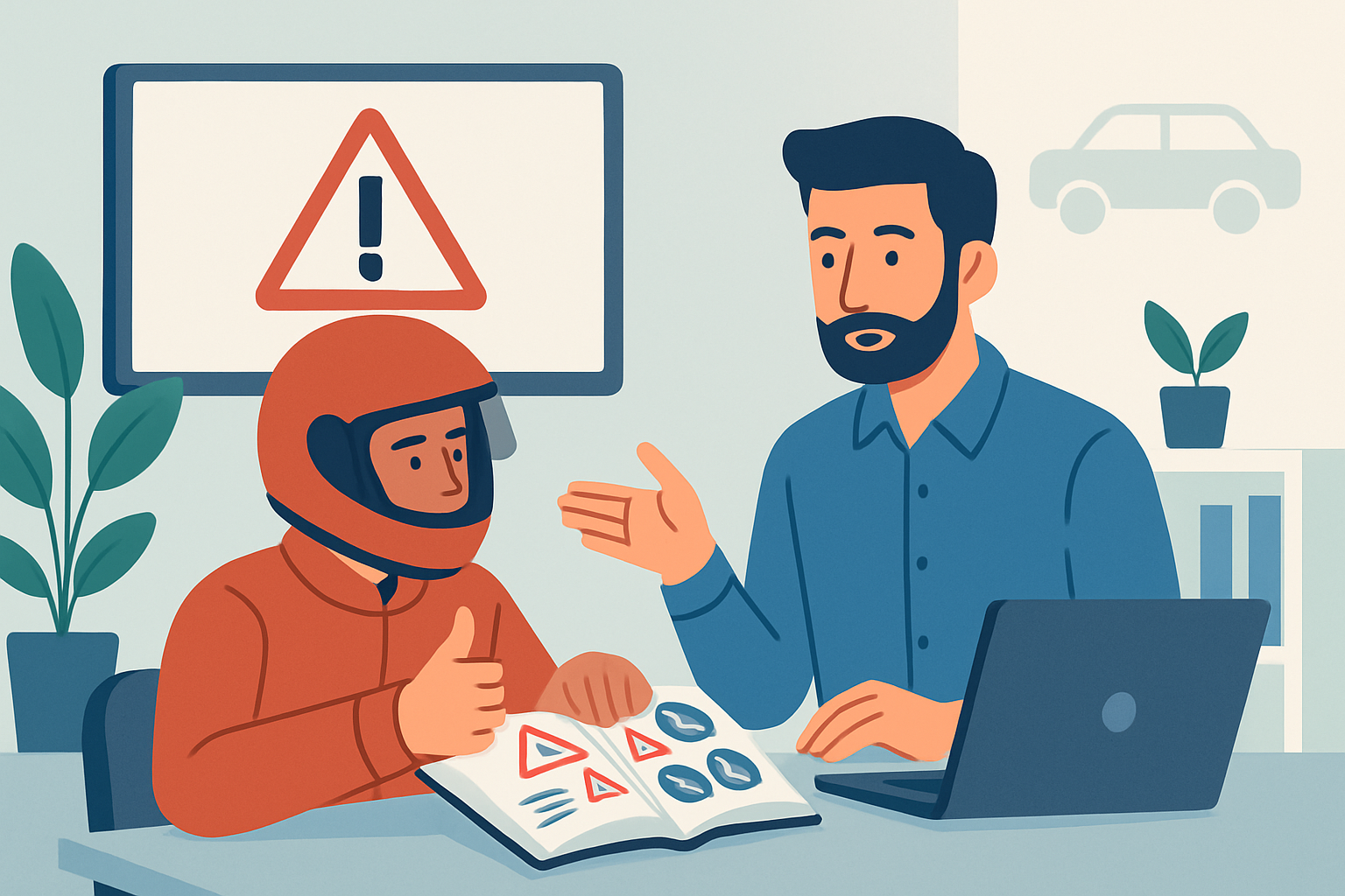Un élève moto en Espagne en cours de formation avec un instructeur pour préparer le permis moto