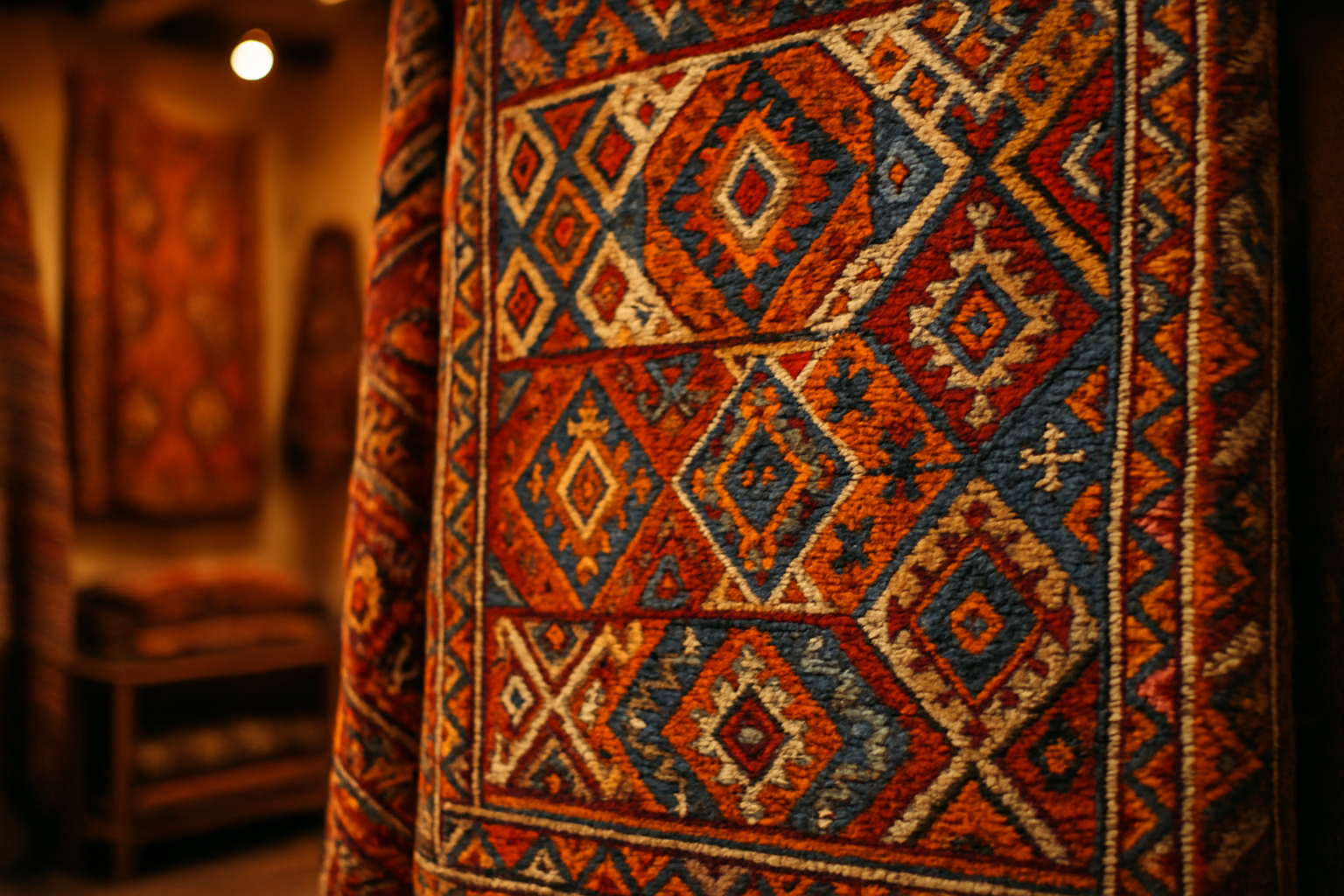 Détail d’un tapis berbère artisanal de luxe avec motifs traditionnels