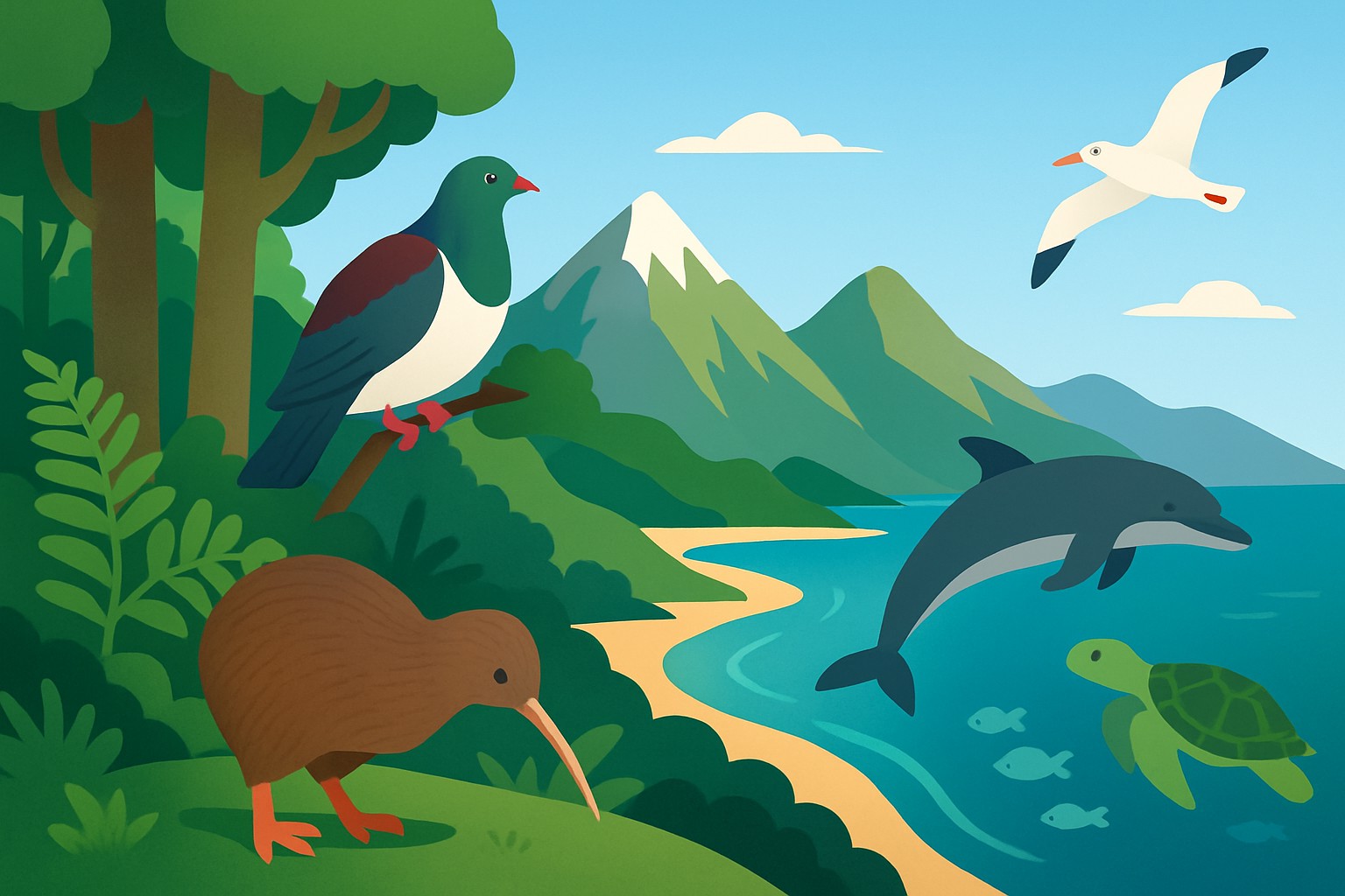 Animaux de la Nouvelle Zélande selon les régions