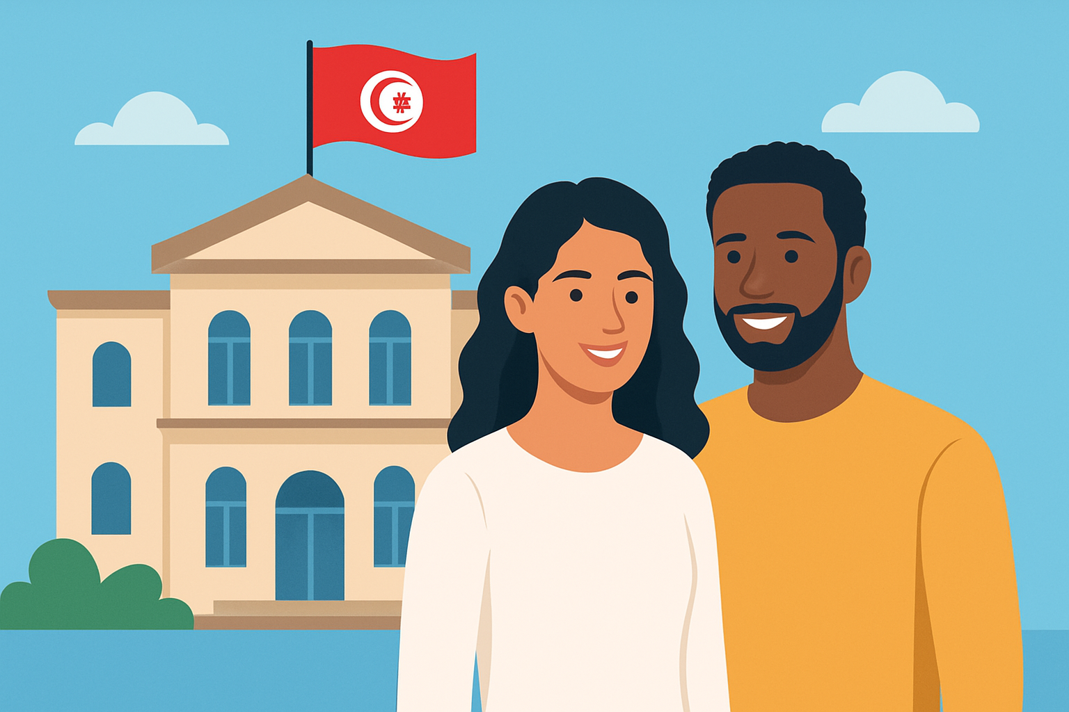 Couple multiculturel déposant une demande de nationalité tunisienne devant une administration officielle
