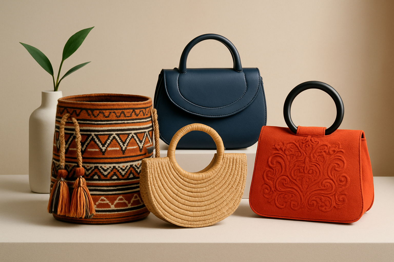 Collection de sacs à main traditionnels et modernes illustrant la diversité des styles et symboliques à travers le monde.