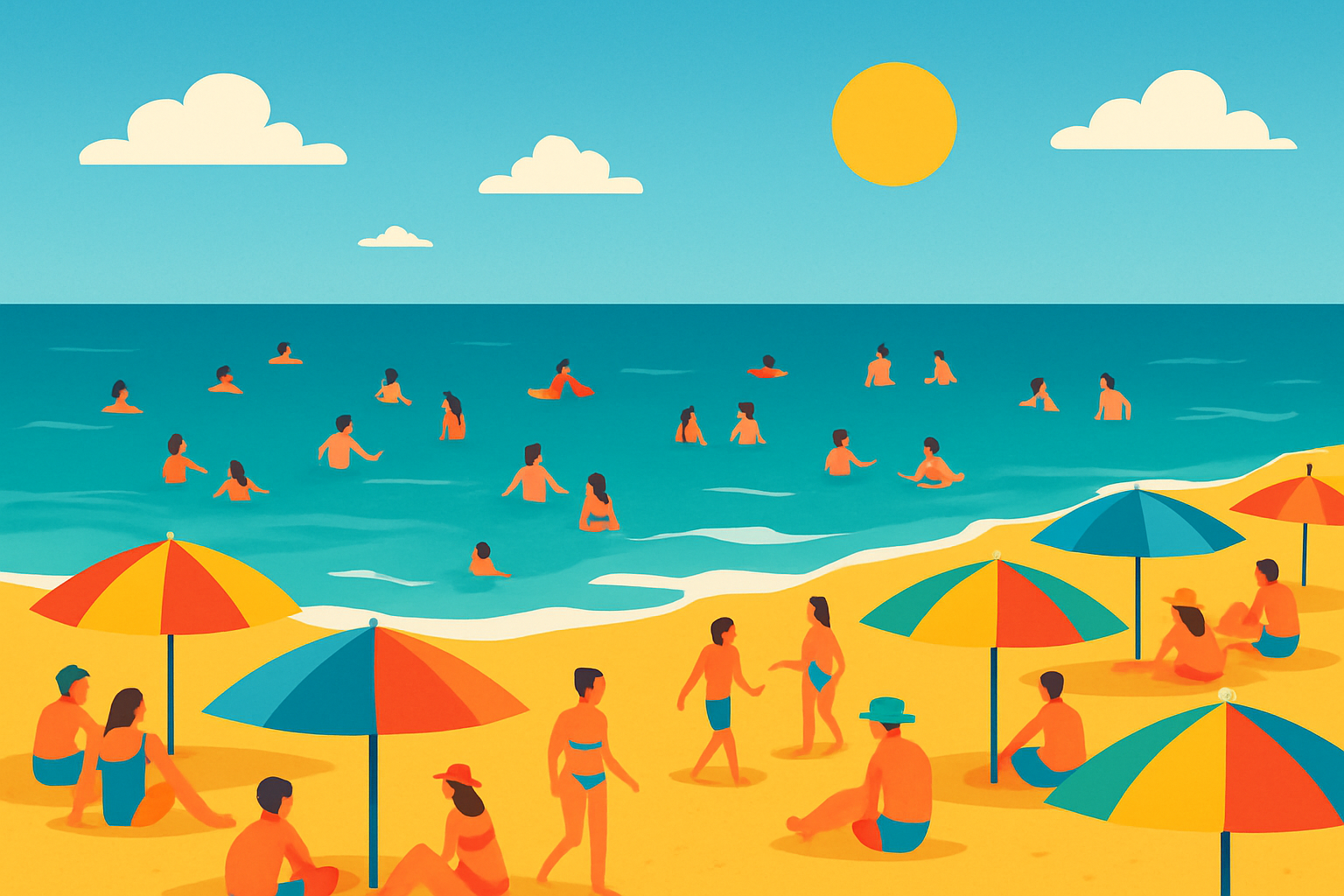 Ambiance estivale animée sur une plage populaire de la mer Noire en Roumanie
