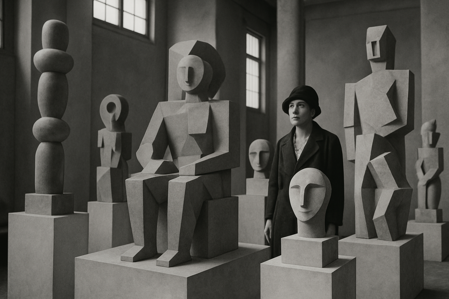Exposition parisienne historique présentant des sculptures abstraites au début du XXe siècle