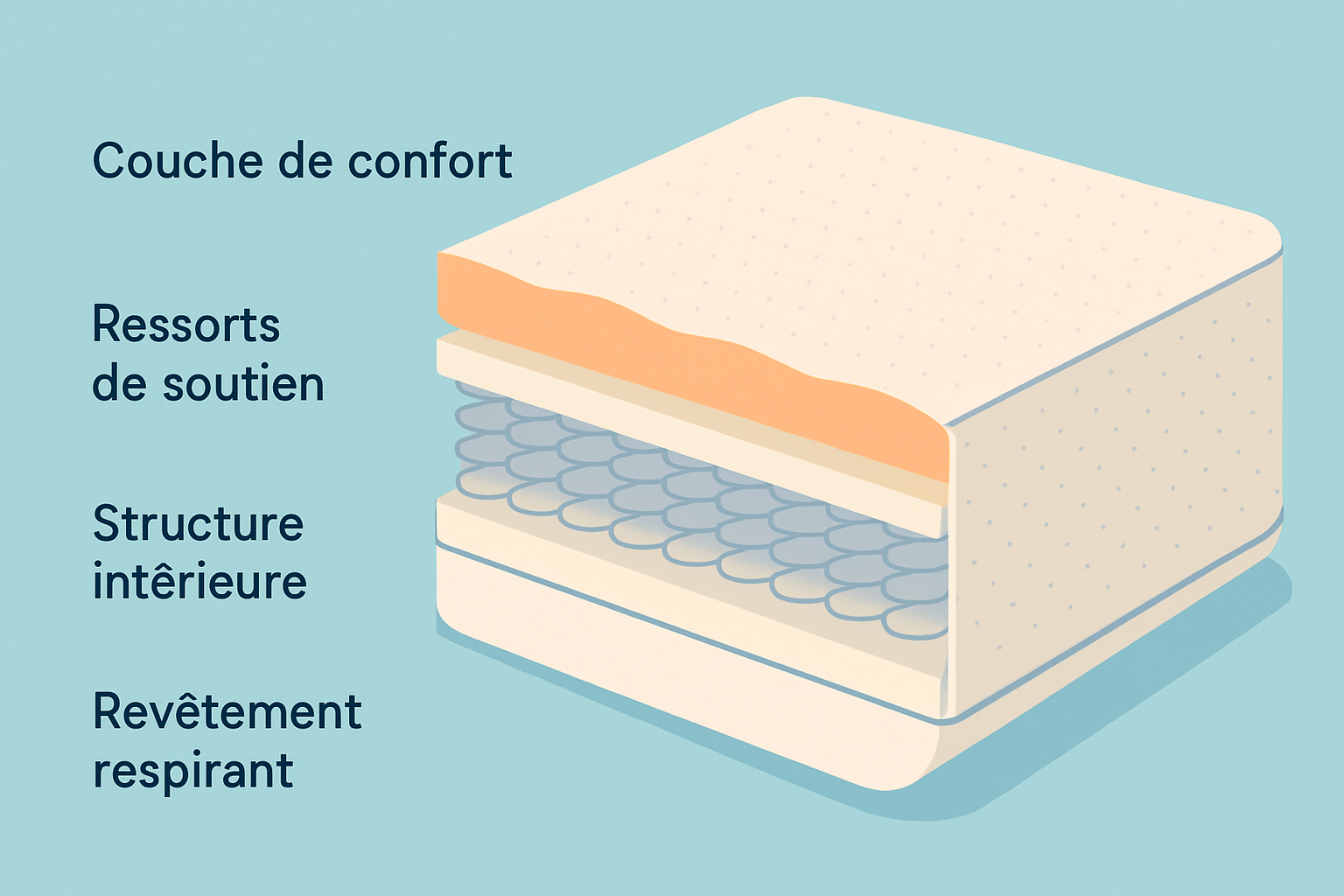 Schéma détaillé montrant les différentes couches d’un matelas moderne